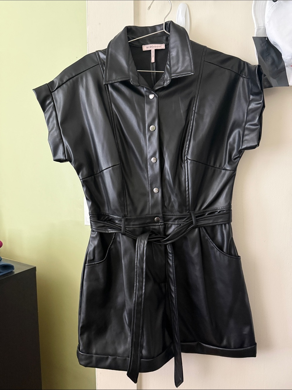 BCBGeneration Black Faux Leather Romper